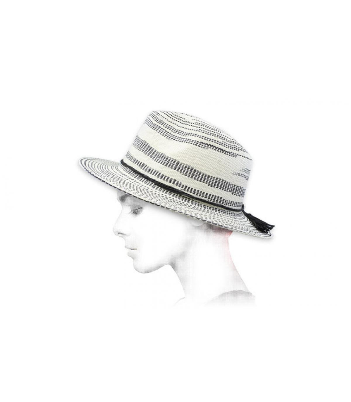 strisce di cappello di paglia Fedora Irregular Stripe optic black ivory strisce di cappello di paglia Fedora Irregular Stripe optic black ivory